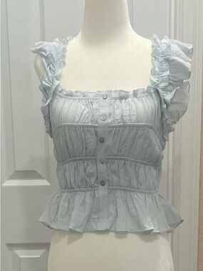 Light Blue Ruffled Button-Front Women's Tank Top